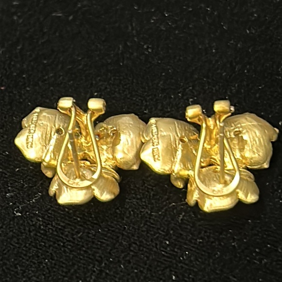 #16 Vintage Earrings for Pierced Ears, 3 Gold Flowers with Crystal Centers - Picture 4 of 11